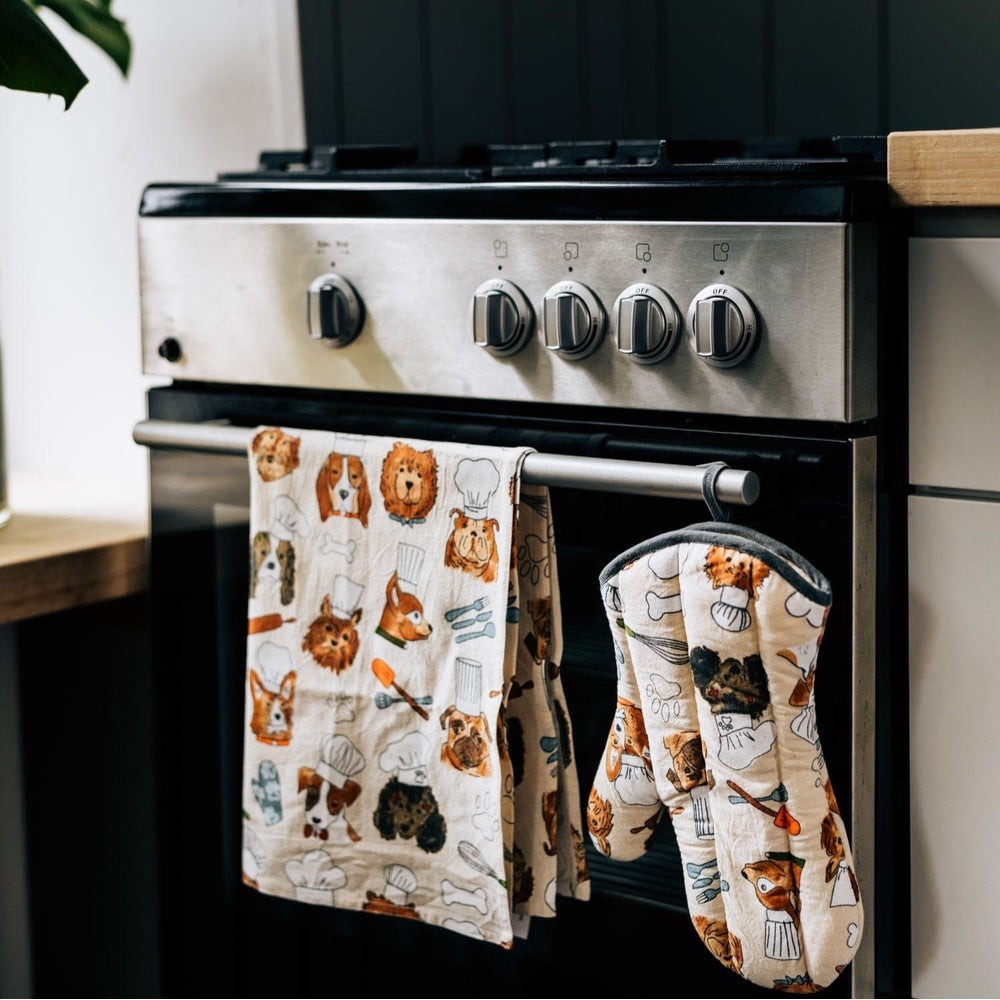 ten thousand villages x the tote project Dog Chefs Tea Towel